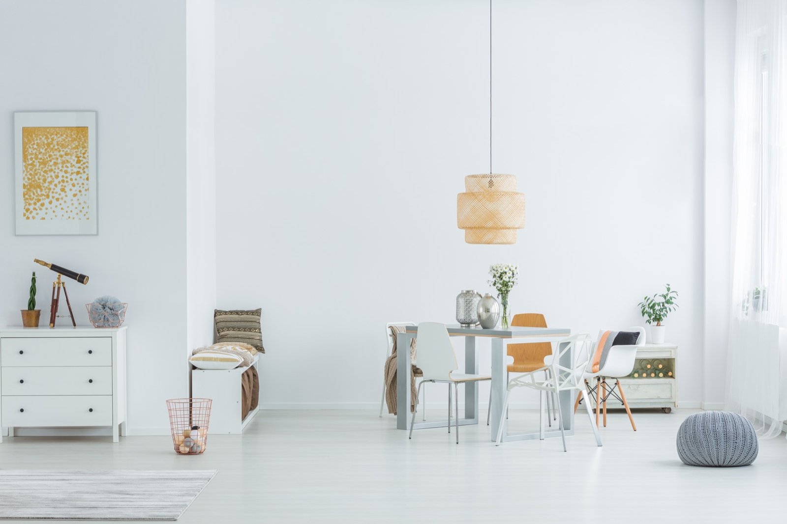 White loft with dining table
